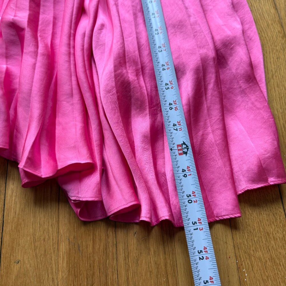 A.L.C. Size 6 Pink Satin Renzo Sleeveless Pleated Smocked Blouson Midi Dress - Picture 12 of 16